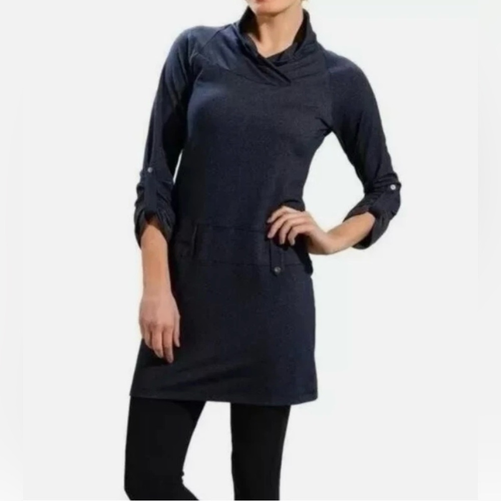 Lole Evolt Sports Women's Blue Mock Neck Athletic Travel Stretch‎ Dress Size L